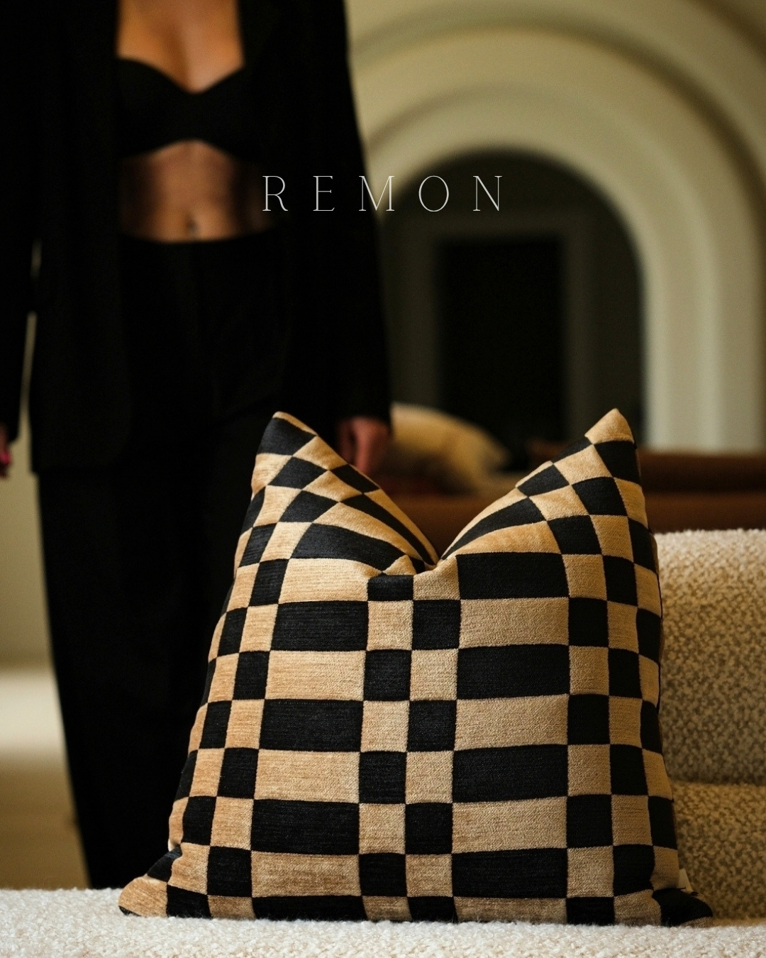 Remon Home Checkerboard Velvet Cushion